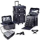 KIOTA 2 in 1 Pro Makeup Artist Case on Wheels, Multifunction Cosmetic Organizer with Removable...