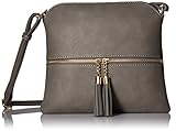 DELUXITY Lightweight Medium Crossbody Bag with Tassel (Grey)