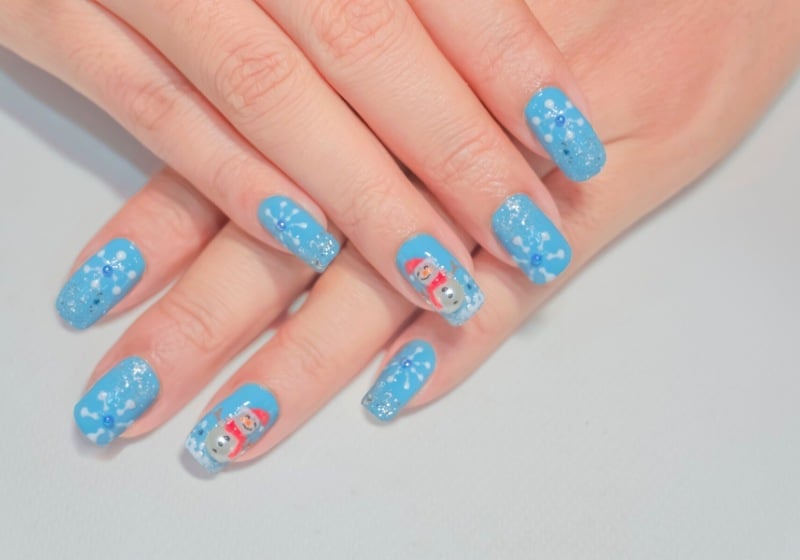 beautiful cute bright blue gel polish | snowflake nail art stamp