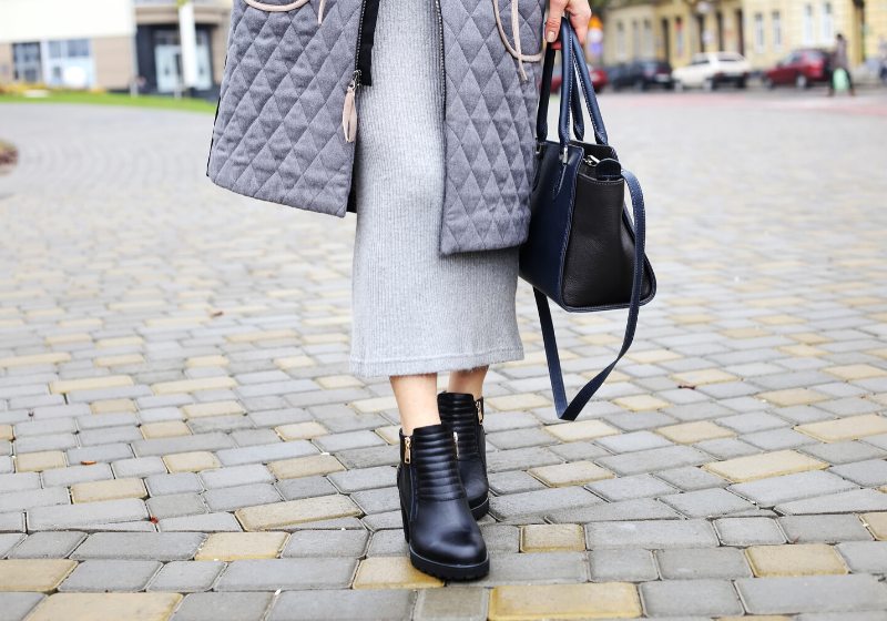 black ankle boots dark blue bag | kids winter wear