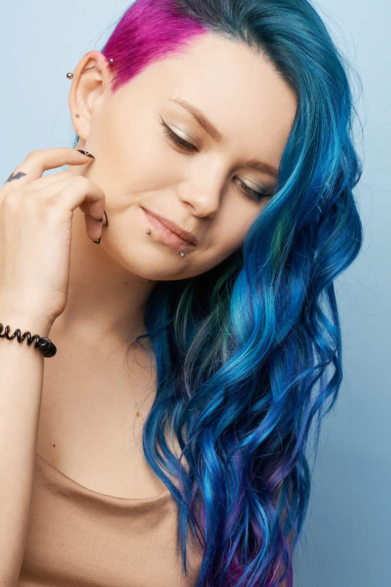 girl creative blue coloring rainbow her undercut | layered undercut